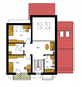Spiegelverkehrter Entwurf | Grundriss des Obergeschosses - DECOR 2